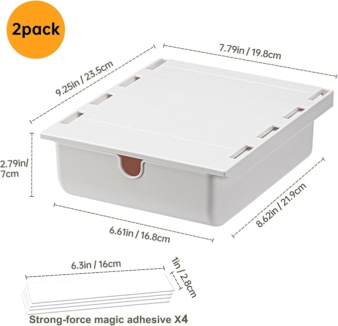 FRETONBA 2Pack Under Desk Drawer for Stationery, Adhesive Slide Out, Medium | No-Drill Mounting, Smooth Slide-Out, Space-Saving Storage Tray, Hidden Under Desk, Home & Office - Image 7