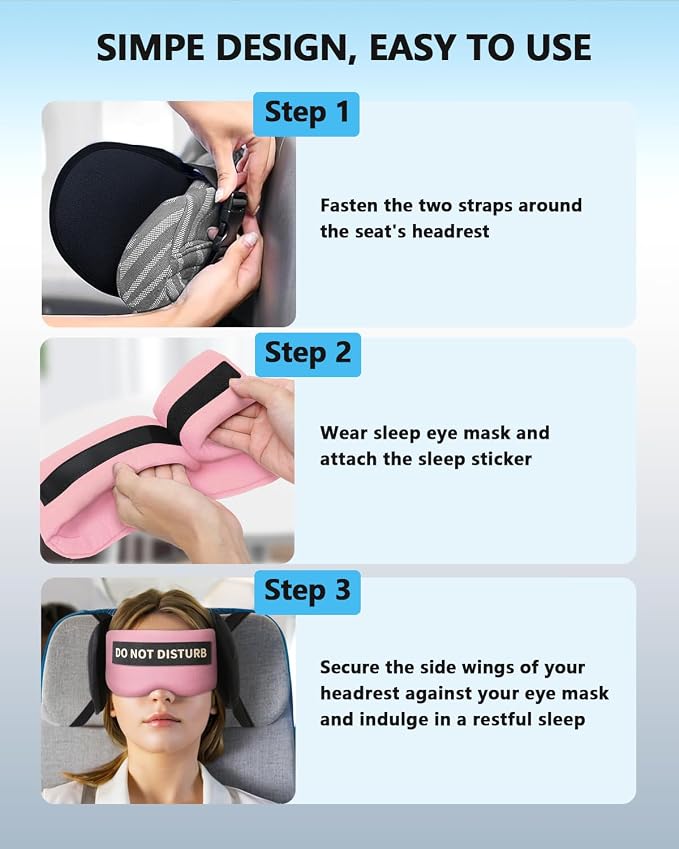 Travel Pillows for Airplanes, Airplane Pillow for Long Flights Sleeping with Eye Mask, 360° Support Plane Head Strap Travel Essentials for Air Travel Sleep Neck Upright, Stop Head Nodding(Pink) - Image 5