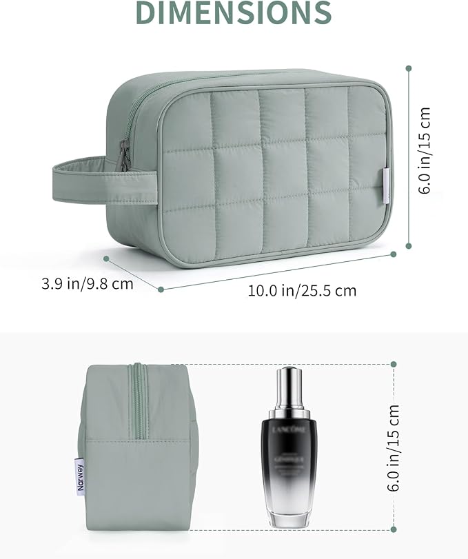 Narwey Quilted Makeup Bag Puffy Make up Bag Cosmetic Bag Organizer, Puffer Travel Toiletry Bag for Traveling Women Girl, Travel Bag for Toiletries, Skincare Medicine Bags (Sage Green) - Image 5