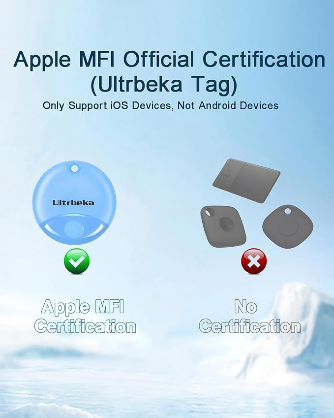 Ultrbeka Air Tracker Tag 4 Pack Bluetooth Item Finder for iPhone – MFi Certified Smart Tracker Compatible with Apple Find My, IP67 Waterproof Key Finder for Keys, Wallet, Luggage, Bike, Backpack - Image 3