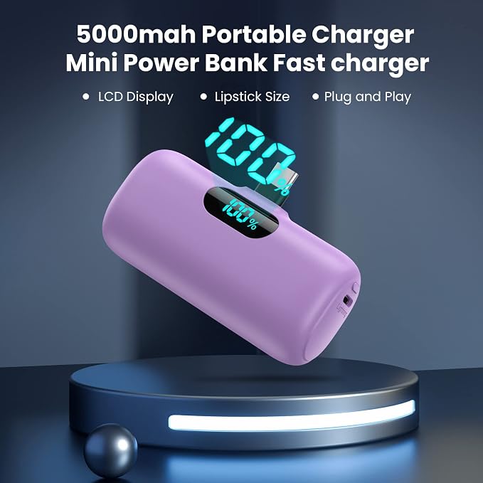 Feob Mini Portable Charger 5000mAh Power Bank,15W PD USB C Cell Phone Portable Power,LCD Display Battery Pack Compatible with iPhone 17/Air/17 Pro/17Pro Max/16/15 Android/Samsung/Moto(Type-C Only) - Image 5