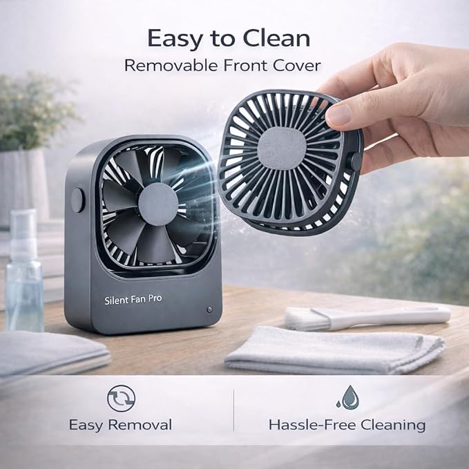 Portable Desk Fan,High-Capacity USB Rechargeable Cordless Small Fan with 360° Rotation, 3 Speeds Ultra Quiet Personal Fan for Office Desk, Travel, Home, Cruise Essentials (Grey) - Image 9
