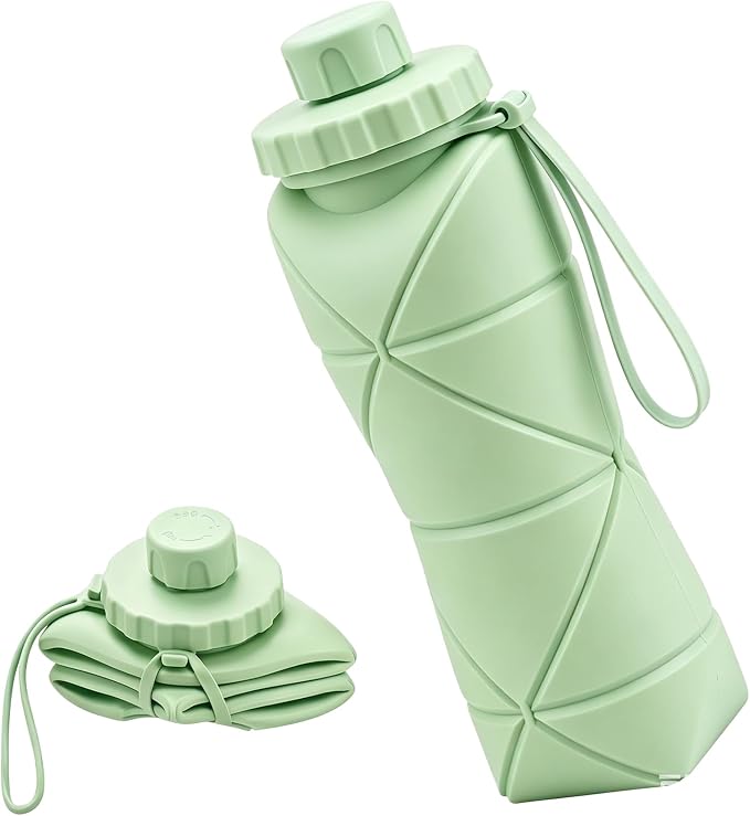 Collapsible Travel Water Bottle 28oz (800ml), BPA-Free, Foldable Silicone Lightweight Reusable Water Bottle with Leak-Proof Lid & Lanyard, Portable for Travel Cycling Gym Camping by Denavio