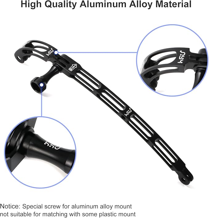 HSU Aluminum Alloy Curved Extension Arm Kit (7.9”/5.3”/3”) (Black) | Metal Pole Mount Helmet Stick Extension Arm Mount for GoPro Hero 13/12/11/10/9/8/7, DJI Osmo Action and More Action Cameras - Image 3