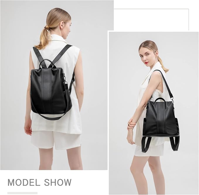 PINCNEL Women Backpack Purse Waterproof Nylon Anti-theft Rucksack Lightweight Shoulder Bag, Medium, Black - Image 4