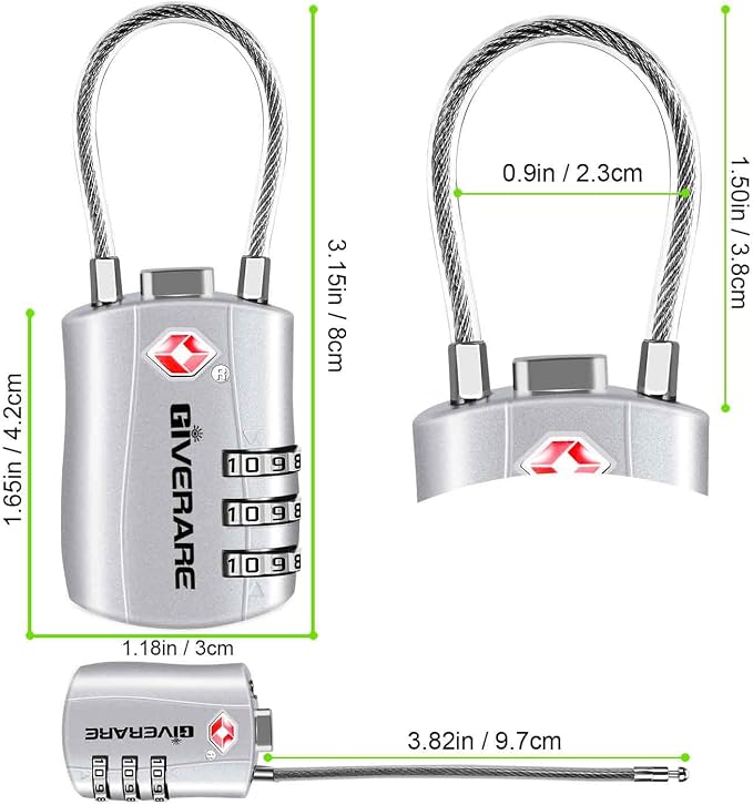 GIVERARE 2 Pack TSA Approved Luggage Locks, Combination Travel Cable Lock, Re-settable 3-Digit Padlocks with Alloy Body, Keyless TSA Padlock for Gym Locker, Golf Bag Case-Silver - Image 4