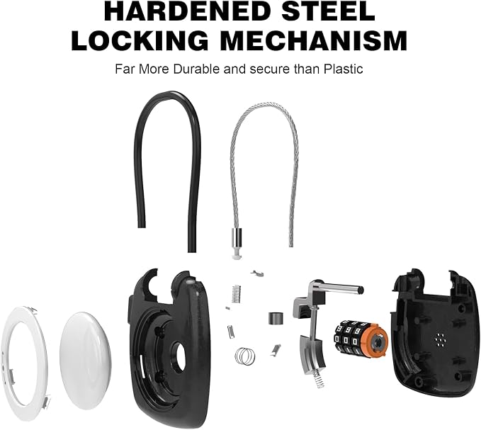 Airtag Keychain Holder with 3 Digit Combination Lock for Luggage, Suitcase, Backpack, Lockers, Travel Luggage Locks, Resettable Cable Lock with Zinc Alloy Body (Gray) - Image 5