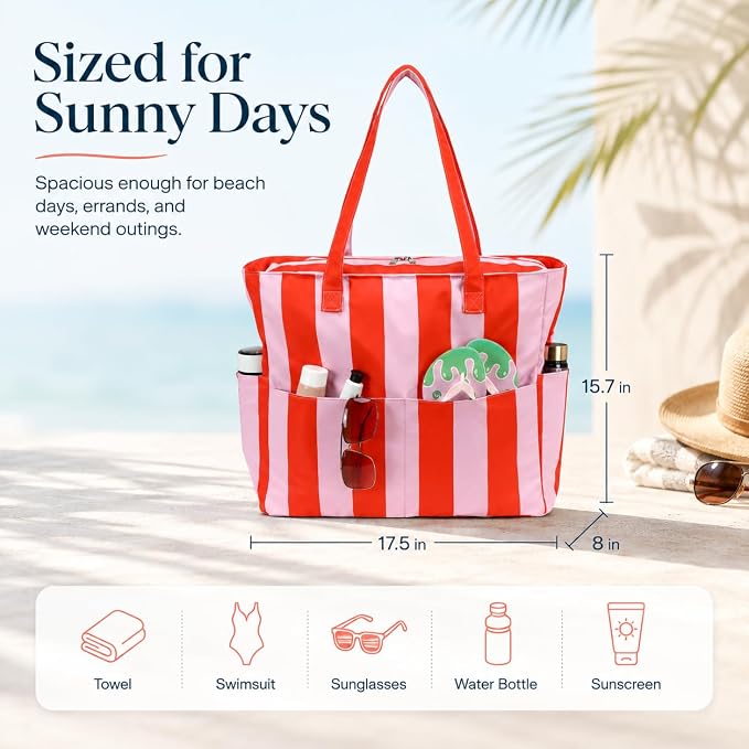 LEDAOU Large Beach Bag for Women, Waterproof Sandproof Tote Bag with Zipper | 36L Pool and Swim bag with Zipper, Wet/Dry pocket and 7 Pockets for Beach Days, Cruises, Vacations and Family travel - Image 4