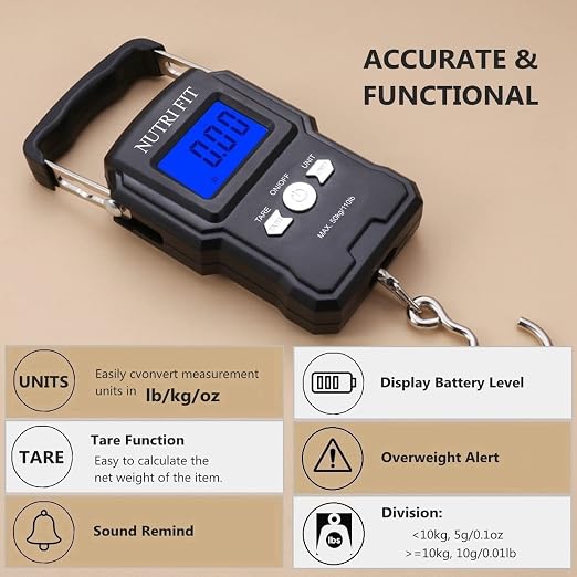 Luggage Scale Digital Suitcase Weighing Fish Portable for Travel | 2-Stage Precision, Max 110lb, Smart Tare, Backlit LCD, Lock Data, Handheld, Weight Suitcase with Hook, Travel, Fishing, Gifts - Image 2