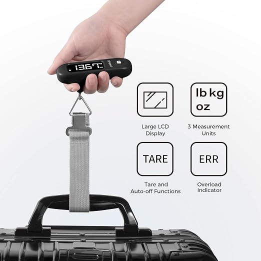 pack all Digital Luggage Scale for Travel, 110Lbs Capacity, 0.1Lb Precision | Handheld, Backlit LCD Display, Lb/Kg/Oz Conversion, Tare Function, Battery Included, Black - Image 2