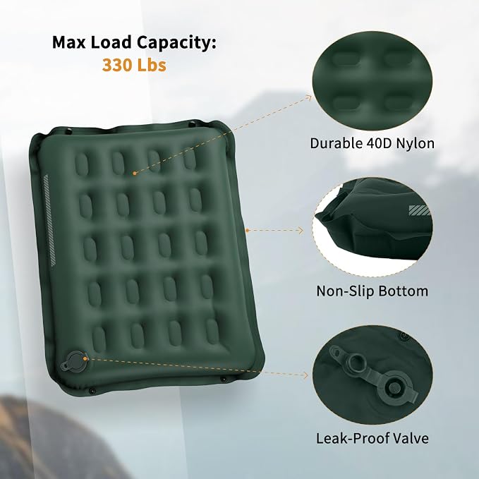 Inflatable Seat Cushion with Adjustable Firmness (Dark Green) | adjustable firmness, lightweight, waterproof, non-slip. For stadium, office, camping, car & long flights - Image 7