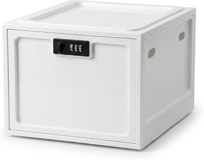 Medicine Lock Box for Safe Medication, 10L Lockable Storage Box for Fridge/Snacks Food, Phone Lock Boxes with Combination Code for Home/Dorms/Office Storage (1, Milky White) by biliitim