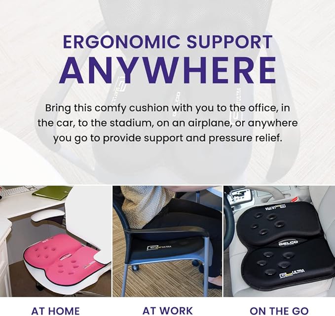 GSeat Ultra Orthopedic Gel and Foam Seat Cushion (Gray) – for Coccyx, Back, Tailbone, Prostate, Postnatal, and Sciatica Pain/Discomfort – Office, Car, Chair, Travel - Image 4
