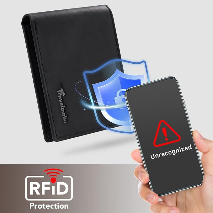 Travelambo Leather Wallet for Men, Slim Minimalist RFID Credit Card Holder | Mens Thin Bifold Pocket Wallet, Gift for Father, Black - Image 4