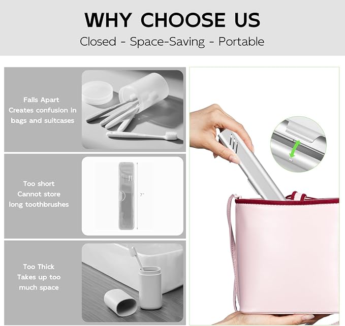Travel Toothbrush Case, 2Pack Portable Toothbrush Holders, Durable Aluminum Toothbrush Storage Box, Small Breathable Manual Toothbrush Container for Traveling, Camping, Business Trip - Sliver - Image 3