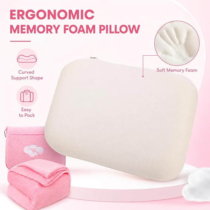 Blanket Pillow for Airplane Travel Essentials -3 In 1 Plane Travel Set Pink | Memory Foam, Compact with Bag, Fleece Soft for Long Flight Traveling Car Road Trip Flying Accessories, for Adult Women - Image 5