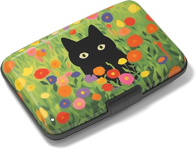 Rimilak Aluminuml Credit Card Holder,Green Grass Cat | Mini Credit Card Wallet RFID Blocking Slim Metal Hard Case for Women Men by Rimilak