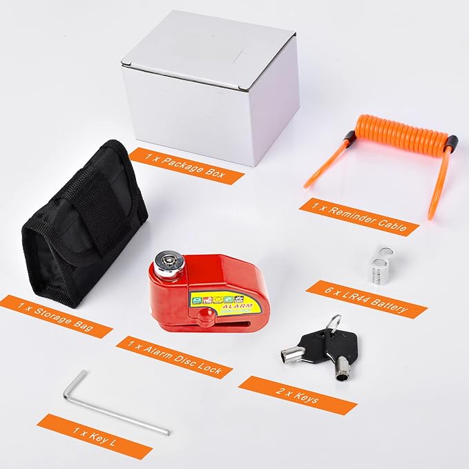 Motorcycle Alarm Disc Brake Lock, Motorcycle Locks Anti Theft Security Wheel Disc Lock Waterproof 110dB Alarm Sound with 5ft Reminder Cable Keys and Carry Pouch for Motorbike Bike Scooter - Image 8