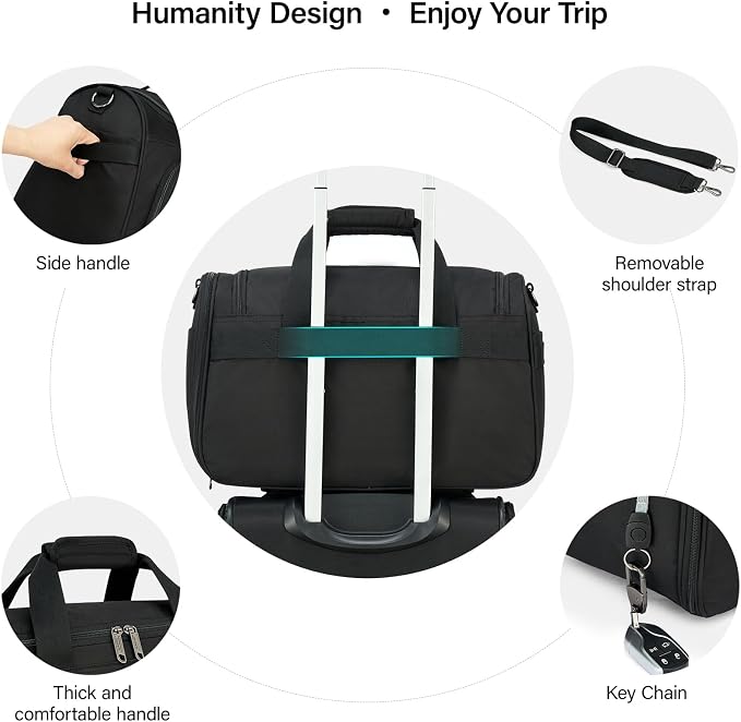 Hanke Small Underseat Carry On Luggage Bags for Travel with 10 Pockets. | Airline Approved Foldable Personal Bag w/ Luggage Sleeve; Tote Duffle & Bento Bag, Flight Attendant Weekender for Men & Women - Image 6