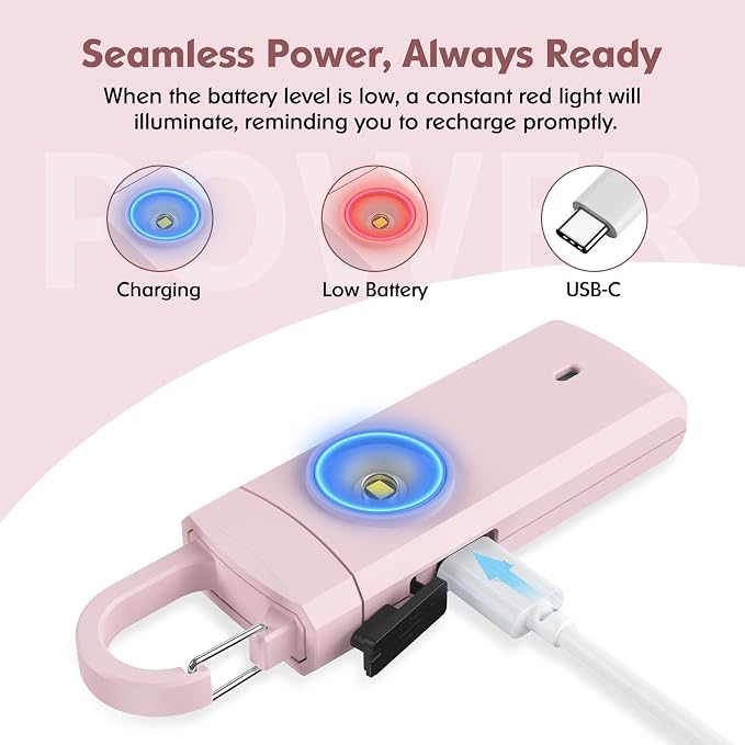 Rechargeable Personal Alarm for Women - Christmas Birthday Gifts for Women, Daughter, College Student, Teen Girl, Elders, Kids, Siren Alarm, USB Charging, Pink - Image 3