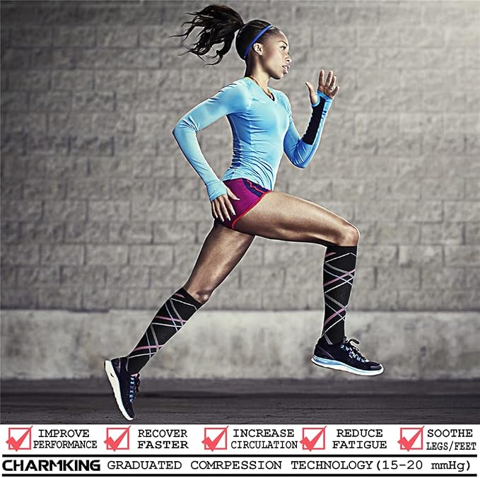 CHARMKING Compression Socks for Women & Men Circulation (8 Pairs) 15-20 mmHg Best Calf Socks Support for Athletic Cycling - Image 2