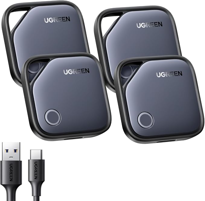 UGREEN FineTrack (iOS Only) Air Tracker Tags 4 Pack | 1-Year USB-C Rechargeable Bluetooth Tracker Compatible with Apple Find My, Item Finder for Key Luggage [Apple MFi Certified] by Unknown