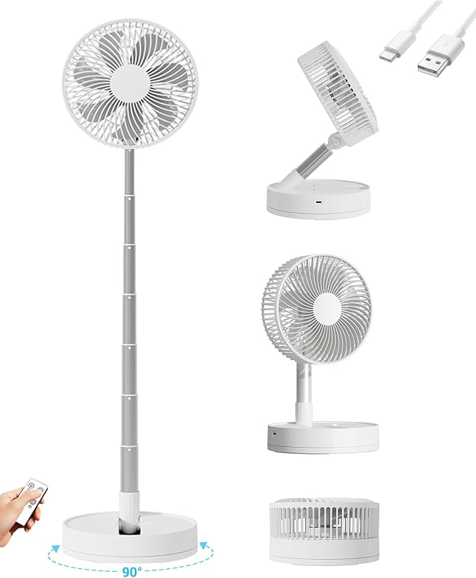 Portable Fan, 31'' Oscillating Standing Floor Fan, 5400mAh Battery Powered Foldable Desk Fan with 4 Speeds＆8H Timer, Personal Floor Fan for Bedroom, Small Travel Fan for Outdoor by KASYDoFF