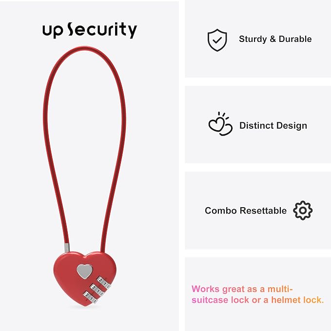Small Combination Lock, Cable Locks with Combination, Cute Padlock with Code, Long Combo Cable Padlock for Luggage, Suitcase, Cabinet, Pool Gate, French Fridge Door, Motorcycle Helmet - Image 2