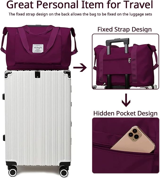 Large Capacity Foldable Travel Bag, Expandable Waterproof Carry on Bag, Dry and Wet Separation Spor Duffel Bags - Image 2