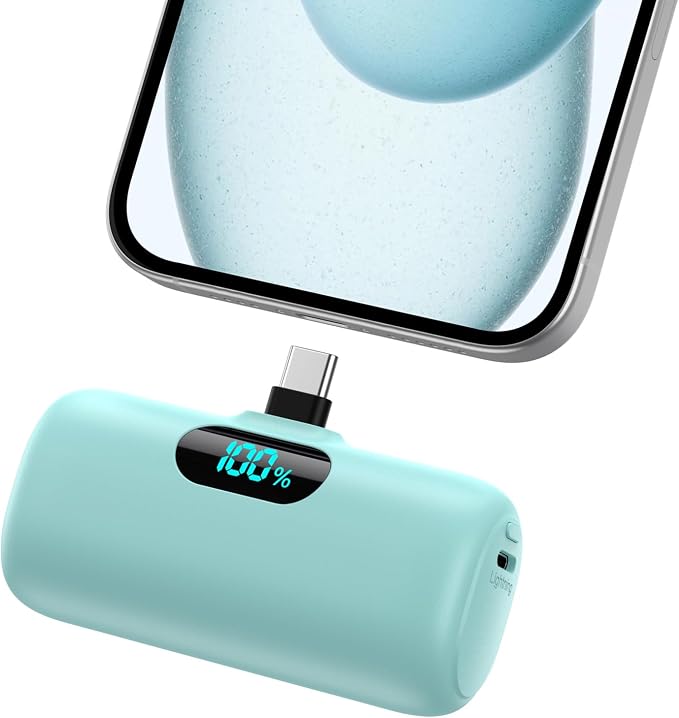 Mini Portable Charger USB C Power Bank,5000mAh PD Fast Charging Battery Pack Built-in USB-C Connector Travel Essential for iPhone17/Pro/17Pro Max/16e/Air/16 Plus/16Pro Max/15 All Series,Android Green by HETP