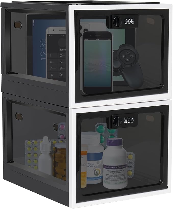 Medicine Lock Box, 2 Pack Medication Lockable Container for Refrigerator Food Safe Locking Box Tablet Phone for Kitchen Home School and Office Safety by Lalifebuss