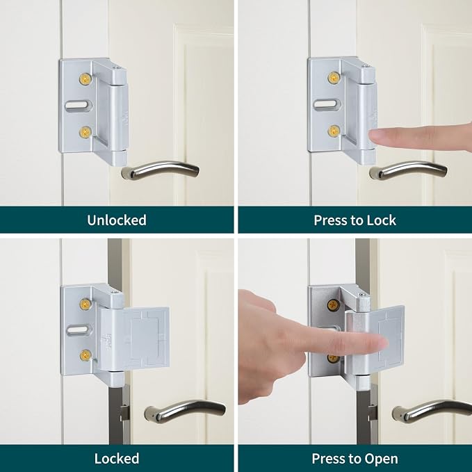 2 Pack Door Latches for Top of Door, Silver Door Reinforcement Lock for Home and Hotel, Security with Stainless Steel Screws - Image 3