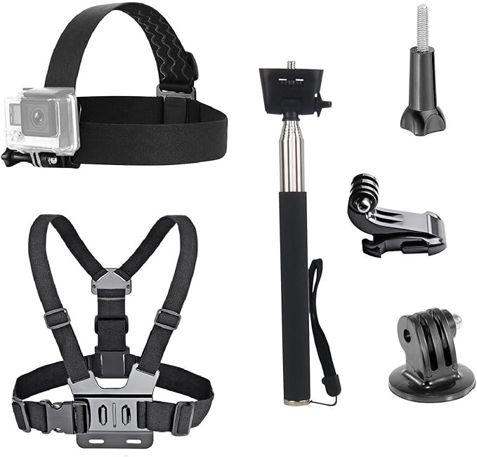 3 in 1 Universal Action Camera Accessories Kit | Head Strap Mount/Chest Harness/Selfie stick Compatible Gopro Hero 13 12/AKASO EK7000/V50/Brave 7/Dragon Touch Action Camera by VVHOOY
