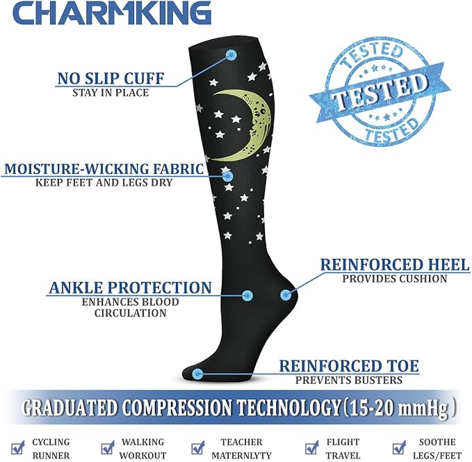 CHARMKING 6 Pairs-Compression Socks for Women & Men Circulation Best Support for Nurses, Running, Athletic,Flight Travel - Image 4
