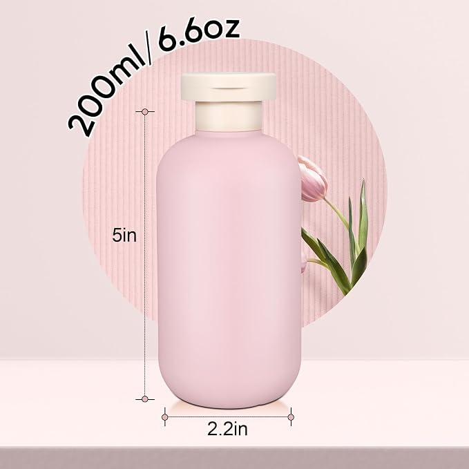 DEMORA 6.6oz Travel Bottles for Toiletries, Larger Plastic Travel Squeeze Bottles Leak Proof Refillable Toiletry Containers with Flip Caps and Labels for Shampoo Conditioner Lotion (Pink, 4 Pcs) - Image 2