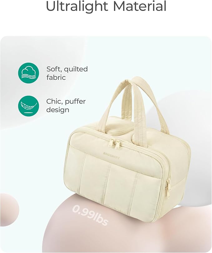 BAGSMART Travel Toiletry Bag, Puffy Large Toiletry Bag for Women, Lightweight Cosmetic Makeup Bag Organizer with Handle for Traveling, Accessories, Essentials, Toiletries (Green) - Image 3