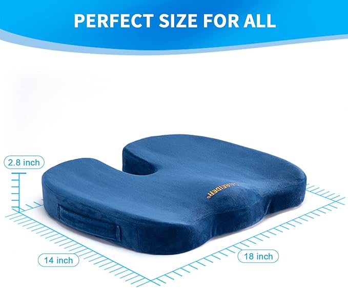SAIREIDER Chair Cushions for Office, Memory Foam Coccyx Cushion Pads for Tailbone Pain, Car Seat Cushion, Sciatica Relief Pillow, Correct Sitting Posture (Navy Blue) - Image 6