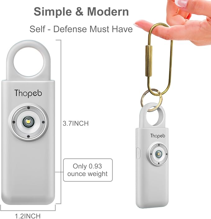 Thopeb Personal Safety Alarm for Women – Upgraded Rechargeable | Strobe with Separate Switch, 135dB Siren, Long-Lasting Protection, Stylish Keychain (Metallic Silver) - Image 5