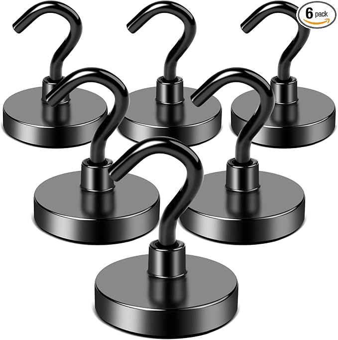 LOVIMAG Magnetic Hooks for Cruise Cabins, 85LBS, 6 Pack | Heavy Duty Neodymium Magnet with Hook Essentials for Classroom, Fridge, Ceiling, Hanger, Black by LOVIMAG