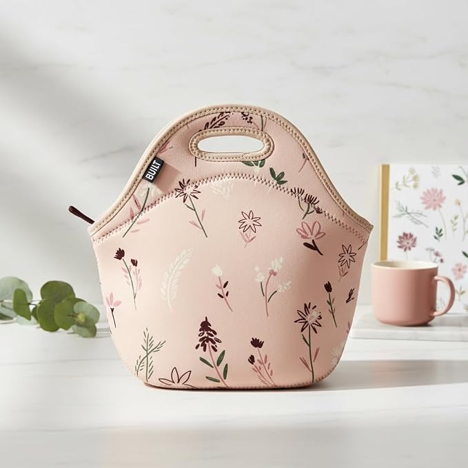 Built Gourmet Getaway Neoprene Lunch Bag - Rose Floral | Insulated Neoprene Tote with Zipper & Handles, Reusable Lunch Bag for Work, School, Travel & Picnics, Machine Washable - Image 4
