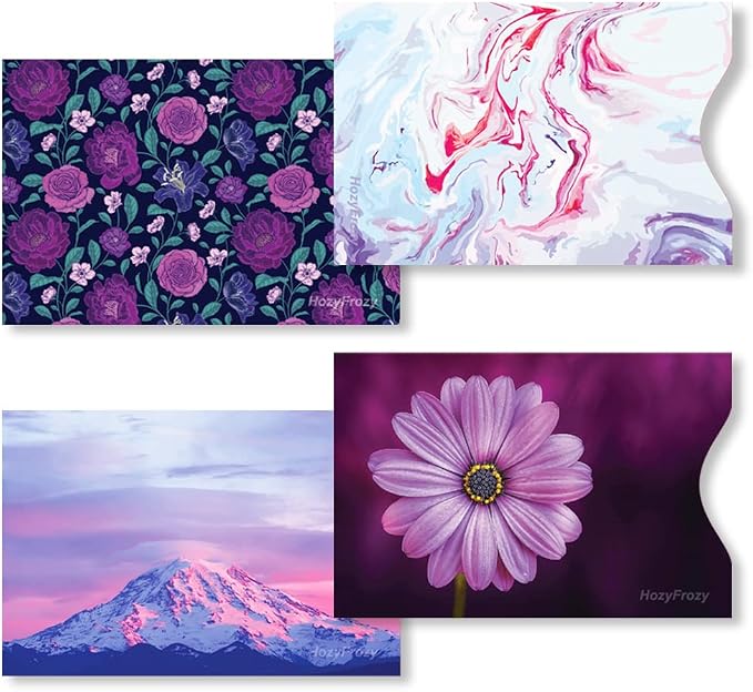 8 RFID Blocking Sleeves, Unique Designs and Arts in Purple, Anti-Theft Credit Card Holder, Credit Card Protector, Easy to Recognize, Sturdy and Perfect size for cards - Image 2
