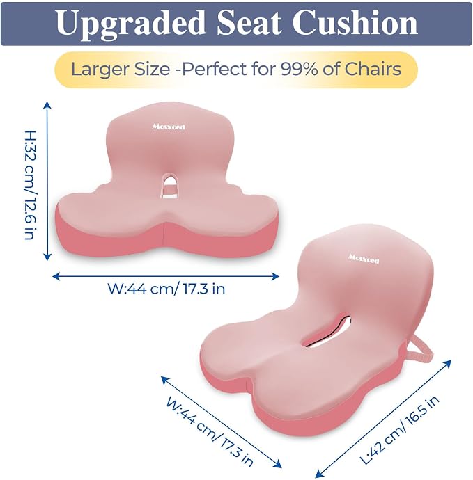 Memory Foam Seat Cushion for Sciatica & Back Pain Relief - Ergonomic Chair Pad with Adjustable Strap & Supportive Comfort Cover, Non-Slip for Car, Truck, Office Chair - Pink - Image 5