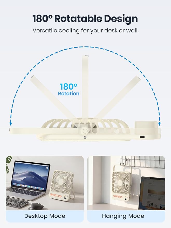 Warmco D3 Portable Travel Fan 10000mAh, Ultra-Slim, 24H Runtime | Quiet 7-Inch Rechargeable Desk Fan, Digital Display For Sleeping, Office, Bedroom & Cruise - Image 6