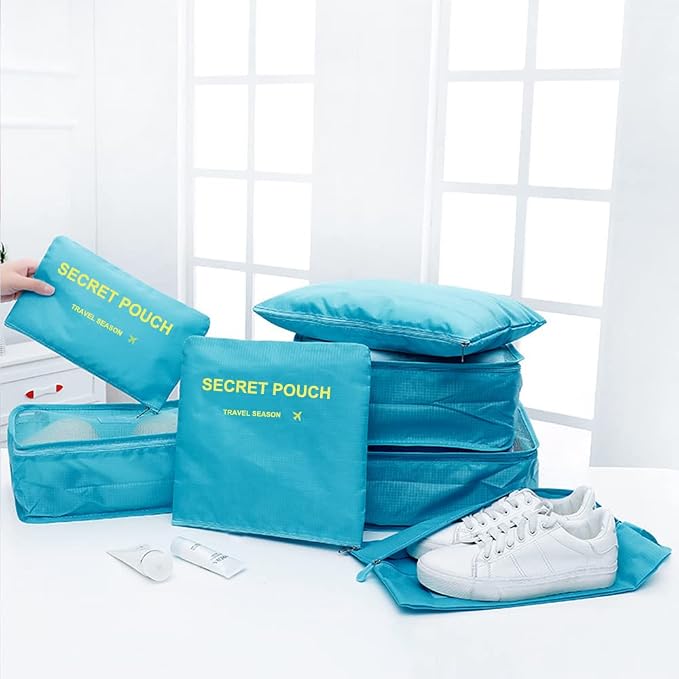 7 Set Packing Cubes, Travel Foldable Luggage Organizers Storage Bag Accessories Suitcase with Laundry Bag & Shoe Bag, Blue - Image 8