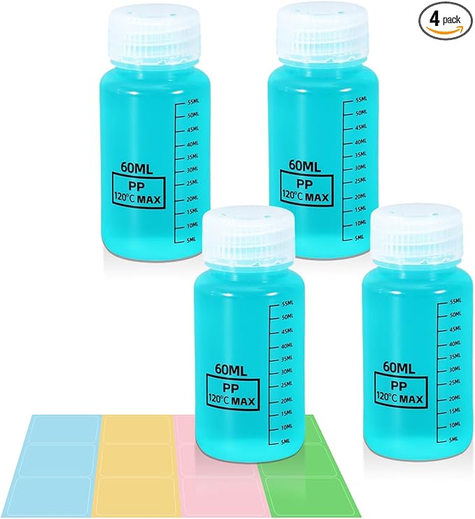 2oz Plastic Bottles 4 Pack - Small Travel Bottles with Lids, Wide Mouth Containers for Easy Filling, Leak-Proof Squeeze Bottles for Liquids, Toiletries & Pill Storage by UMETASS