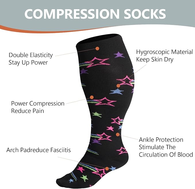 Abodhu Plus Size Compression Socks for Women& Men 15-20mmHg Wide Calf Knee High Socks - Image 6