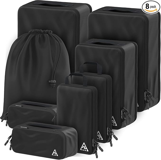 8 pcs Compression Packing Bags Cubes Set with HybridMax Double-Capacity Design - Packing Cubes for Travel Compression to Maximize Limited Luggage Space, Black by WellTraveled