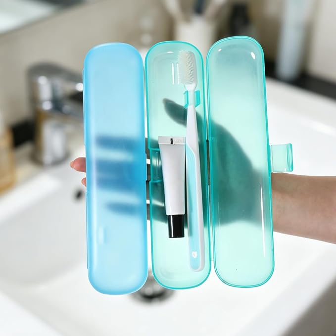 2Pcs Toothbrush Case for Traveling, Compact Tongue Scraper Case Breathable Toothbrush Travel Holders for Travel, Vacation, Camping, Gym, Business Trips, Office(Blue, Green) - Image 7
