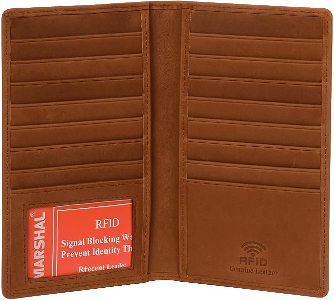 Marshal Bifold Genuine Leather RFID Blocking Credit Card ID Holder Tall Wallet (Antique) by Marshalwallet