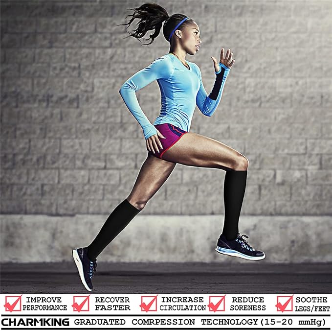 CHARMKING 6 Pairs-Compression Socks for Women & Men Circulation Best Support for Nurses, Running, Athletic,Flight Travel - Image 2